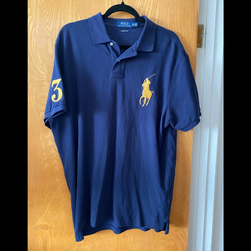 Polo by Ralph Lauren Navy Blue Polo Shirt with Yellow Accents
